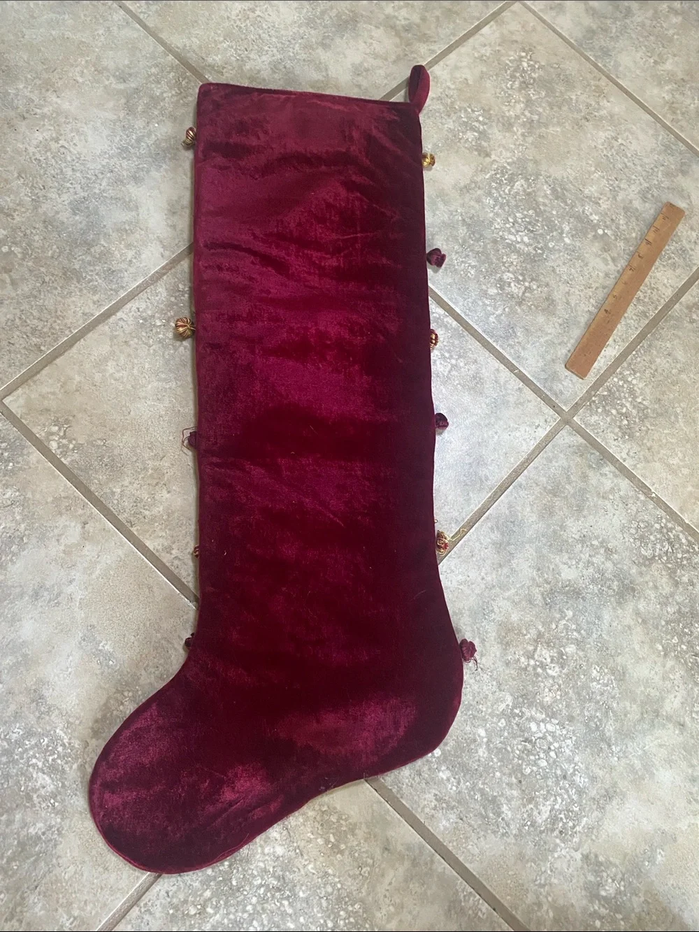 Burgundy and Green Velvet Hanging Pocket Organizer for Christmas cards
